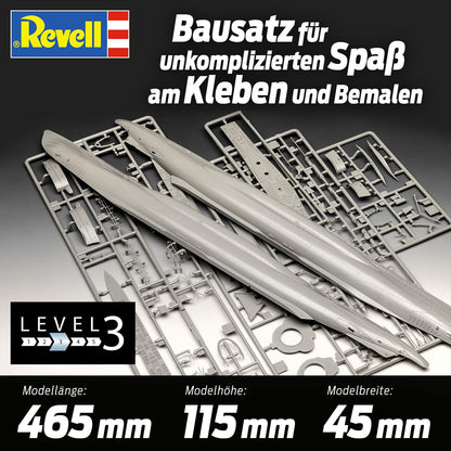 Revell-Revell-05675 Regalo Set Das BOOT-40 Aniversario, Escala 1:144, con Pinturas Base, Pegamento y brocha Other License Película Kit de Modelo de plástico, Color sin Pintar, Mittel (05675