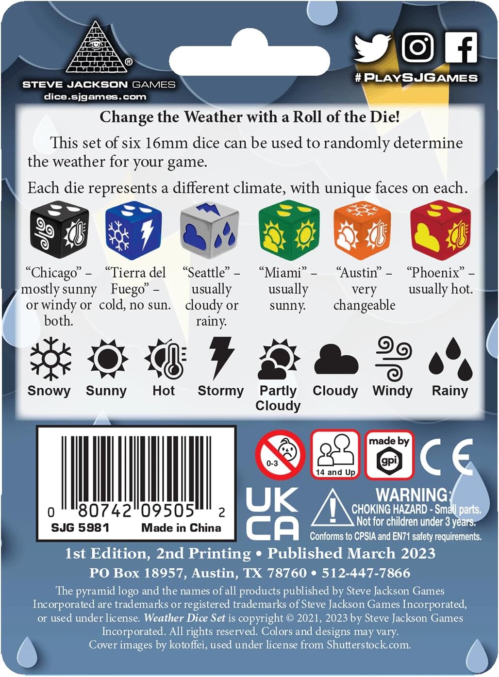 Weather Dice by Steve Jackson Games, Dice