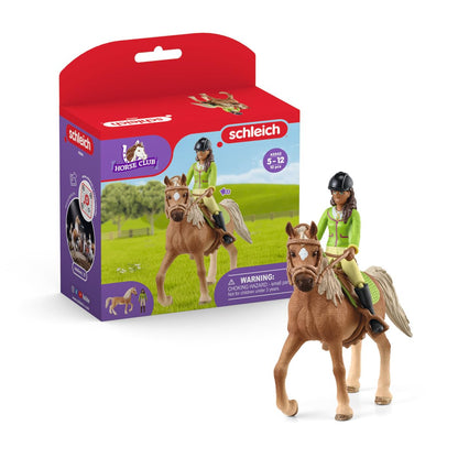 schleich 42542 Horse Club Sarah and Mystery Horse Figurine Set - Horse Toy Playset with Removable Saddle and Bridle, Fully Movable Rider Figurine, Adventurous Fun for Boys and Girlsfor Kids Ages 5+ Updated packaging