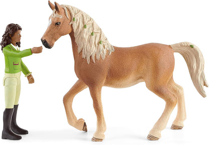 schleich 42542 Horse Club Sarah and Mystery Horse Figurine Set - Horse Toy Playset with Removable Saddle and Bridle, Fully Movable Rider Figurine, Adventurous Fun for Boys and Girlsfor Kids Ages 5+ Updated packaging