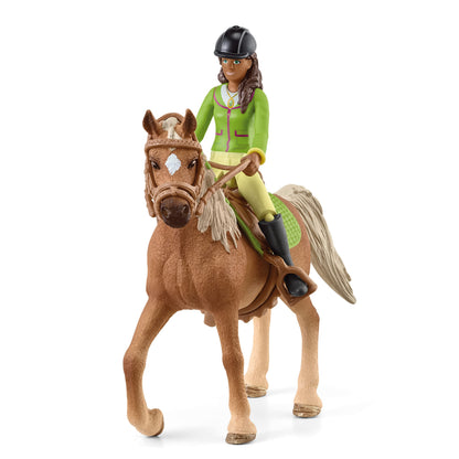 schleich 42542 Horse Club Sarah and Mystery Horse Figurine Set - Horse Toy Playset with Removable Saddle and Bridle, Fully Movable Rider Figurine, Adventurous Fun for Boys and Girlsfor Kids Ages 5+ Updated packaging
