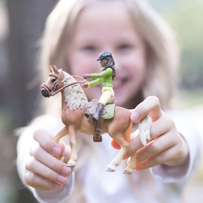 schleich 42542 Horse Club Sarah and Mystery Horse Figurine Set - Horse Toy Playset with Removable Saddle and Bridle, Fully Movable Rider Figurine, Adventurous Fun for Boys and Girlsfor Kids Ages 5+ Updated packaging