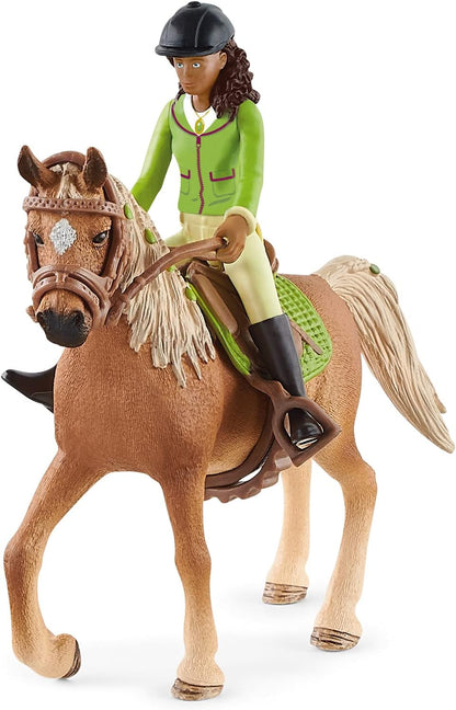 schleich 42542 Horse Club Sarah and Mystery Horse Figurine Set - Horse Toy Playset with Removable Saddle and Bridle, Fully Movable Rider Figurine, Adventurous Fun for Boys and Girlsfor Kids Ages 5+ Updated packaging