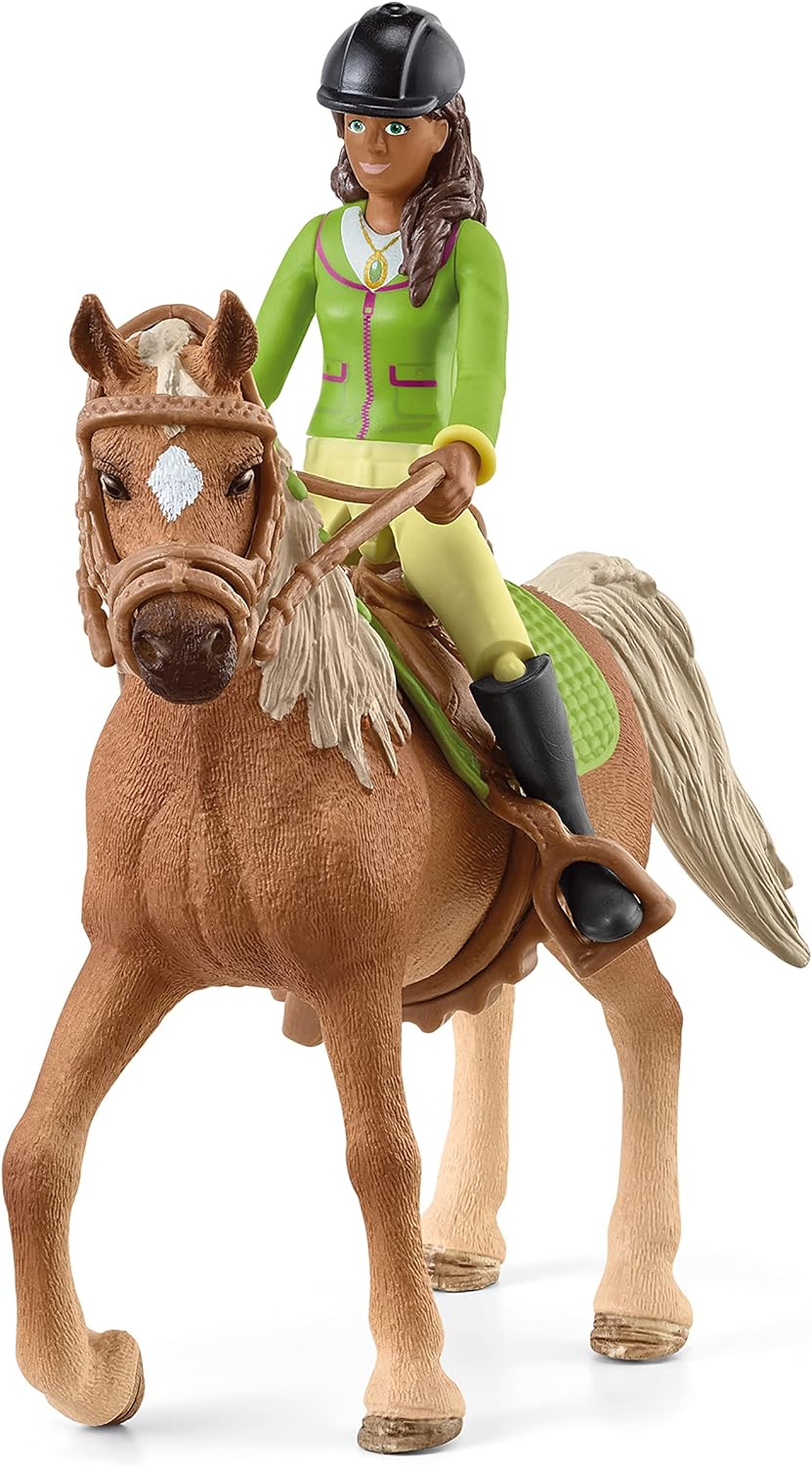 schleich 42542 Horse Club Sarah and Mystery Horse Figurine Set - Horse Toy Playset with Removable Saddle and Bridle, Fully Movable Rider Figurine, Adventurous Fun for Boys and Girlsfor Kids Ages 5+ Updated packaging