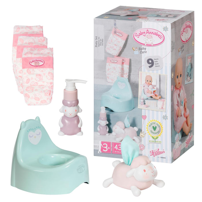 Baby Annabell 706602 Set-to Fit Dolls up to 43cm-Includes Potty, Three Nappies, Tissue Dispenser and Pretend Soap Pump-Suitable for Children Aged 3+ years-706602,Blue,Small