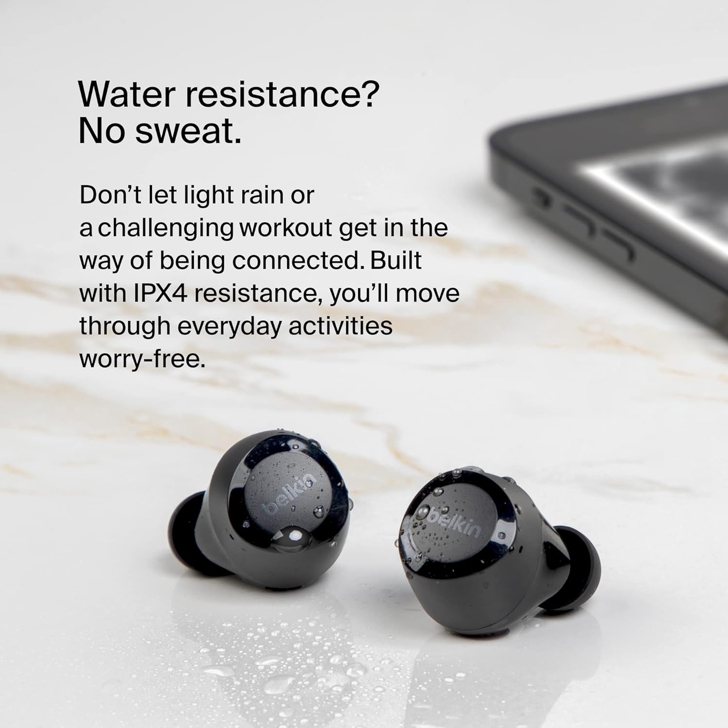 Belkin SoundForm Bolt True Wireless Earbuds, Wireless earphones with up to 28H of battery life and Mono Mode, IPX4 sweat and water resistance, Bluetooth headphones with mic for iPhone, Galaxy and more