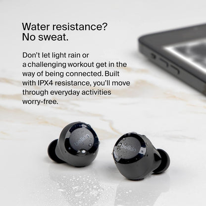Belkin SoundForm Bolt True Wireless Earbuds, Wireless earphones with up to 28H of battery life and Mono Mode, IPX4 sweat and water resistance, Bluetooth headphones with mic for iPhone, Galaxy and more