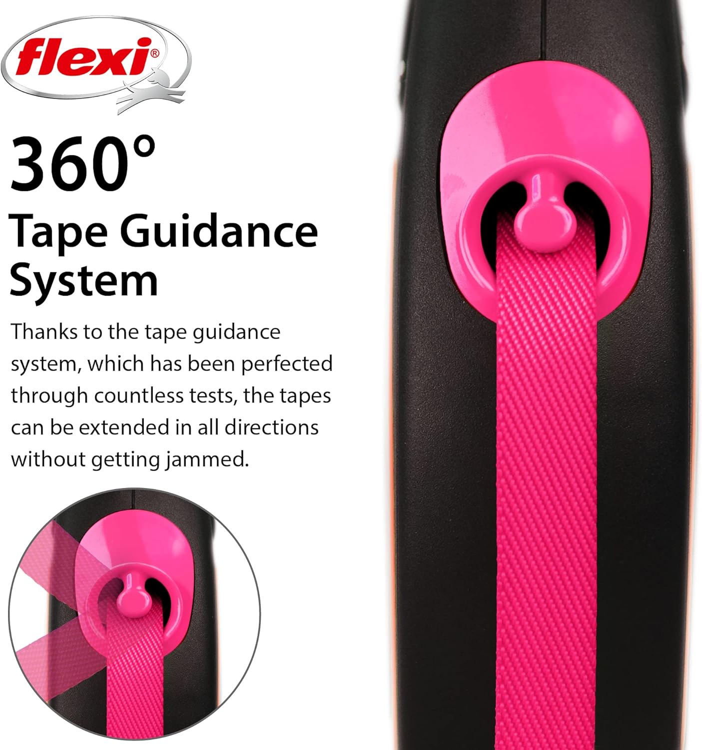 Flexi New Neon Tape Pink Medium 5m Retractable Dog Leash/Lead for dogs up to 25kgs/55lbs