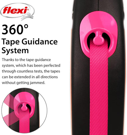 Flexi New Neon Tape Pink Medium 5m Retractable Dog Leash/Lead for dogs up to 25kgs/55lbs