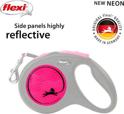 Flexi New Neon Tape Pink Medium 5m Retractable Dog Leash/Lead for dogs up to 25kgs/55lbs