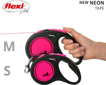 Flexi New Neon Tape Pink Medium 5m Retractable Dog Leash/Lead for dogs up to 25kgs/55lbs