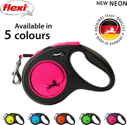 Flexi New Neon Tape Pink Medium 5m Retractable Dog Leash/Lead for dogs up to 25kgs/55lbs