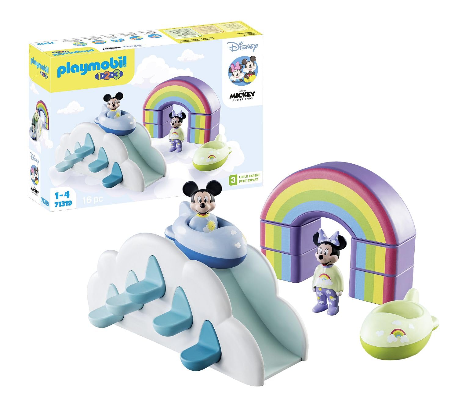 Playmobil 71319 1.2.3 & Disney: Mickey's & Minnie's Cloud Home, Mickey Mouse, educational toys for toddlers, gifting toy and fun imaginative role-play, playsets suitable for children ages 12 months+