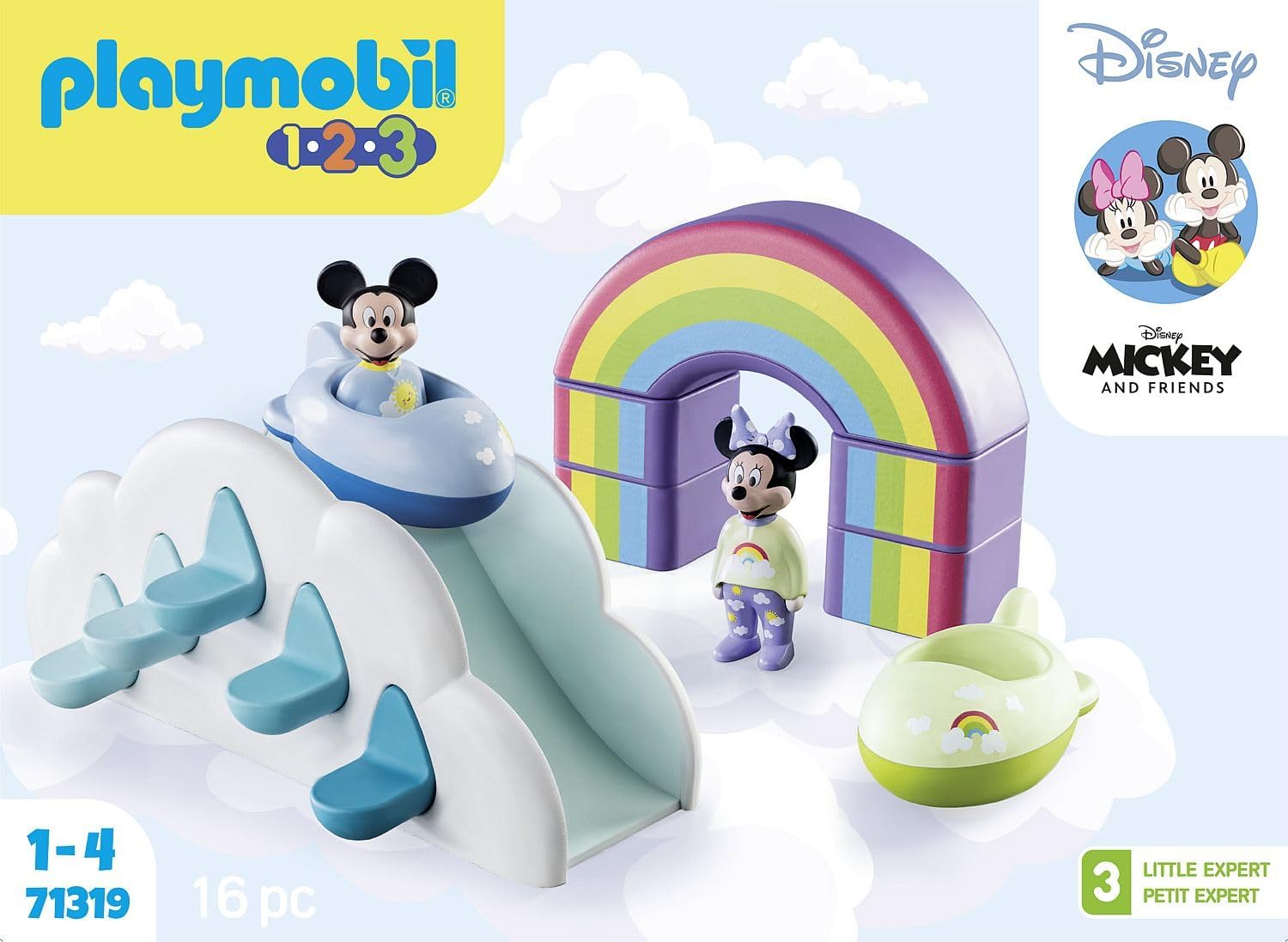 Playmobil 71319 1.2.3 & Disney: Mickey's & Minnie's Cloud Home, Mickey Mouse, educational toys for toddlers, gifting toy and fun imaginative role-play, playsets suitable for children ages 12 months+
