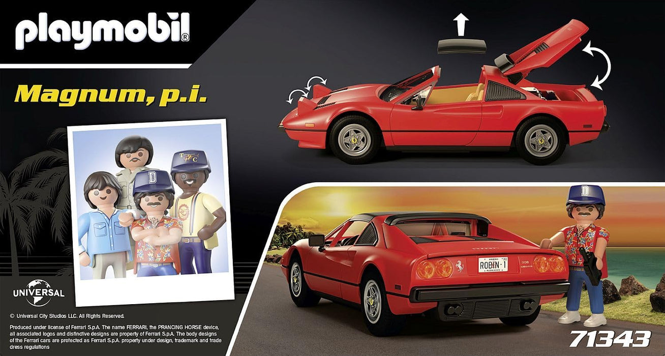 Playmobil 71343 Famous Cars Magnum, P.I. Ferrari 308 GTS Quattrovalvole, supercar, Collector's item for car enthusiasts, Toy for collectors and suitable for children ages 5+