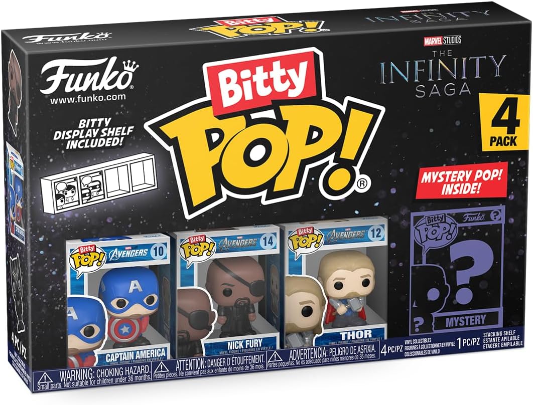 Funko Bitty Pop! Marvel Mini Collectible Toys - Captain America, Nick Fury, Thor & Mystery Chase Figure (Styles May Vary) 4-Pack
