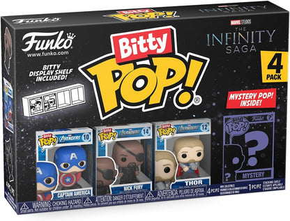 Funko Bitty Pop! Marvel Mini Collectible Toys - Captain America, Nick Fury, Thor & Mystery Chase Figure (Styles May Vary) 4-Pack
