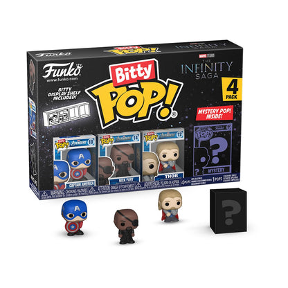 Funko Bitty Pop! Marvel Mini Collectible Toys - Captain America, Nick Fury, Thor & Mystery Chase Figure (Styles May Vary) 4-Pack