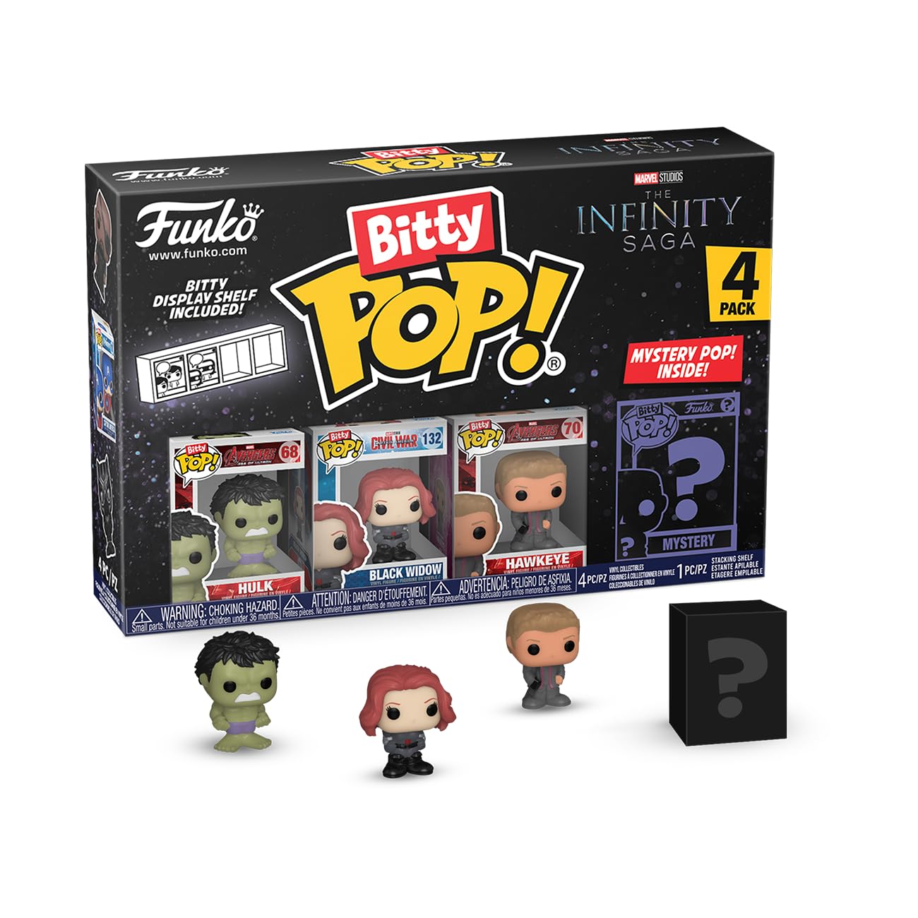 Funko Bitty Pop! Marvel Mini Collectible Toys - Hulk, Black Widow, Hawkeye & Mystery Chase Figure (Styles May Vary) 4-Pack