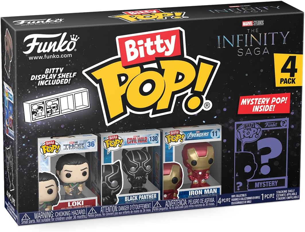 Funko Bitty Pop! Marvel Mini Collectible Toys - Loki, Black Panther, Iron Man & Mystery Chase Figure (Styles May Vary) 4-Pack