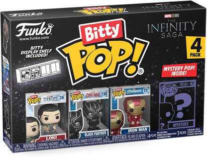 Funko Bitty Pop! Marvel Mini Collectible Toys - Loki, Black Panther, Iron Man & Mystery Chase Figure (Styles May Vary) 4-Pack