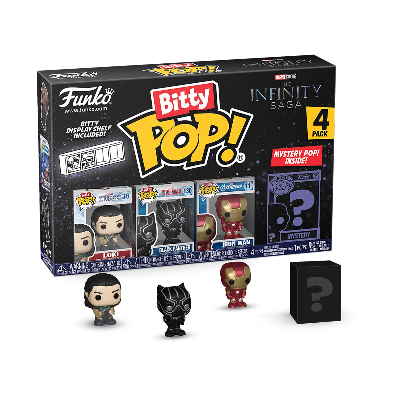 Funko Bitty Pop! Marvel Mini Collectible Toys - Loki, Black Panther, Iron Man & Mystery Chase Figure (Styles May Vary) 4-Pack