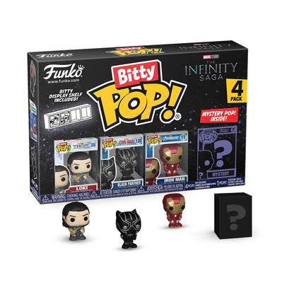 Funko Bitty Pop! Marvel Mini Collectible Toys - Loki, Black Panther, Iron Man & Mystery Chase Figure (Styles May Vary) 4-Pack