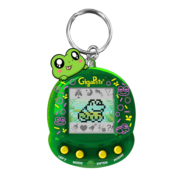 Giga Pets NEW Floppy Frog Virtual Animal Pet Toy, Glossy Green Translucent Housing Shell, New Games, Animations, Sound Effects, & Low Battery Warning, Upgraded Nostalgic 90s Toy, 3D Pet Live in Motion