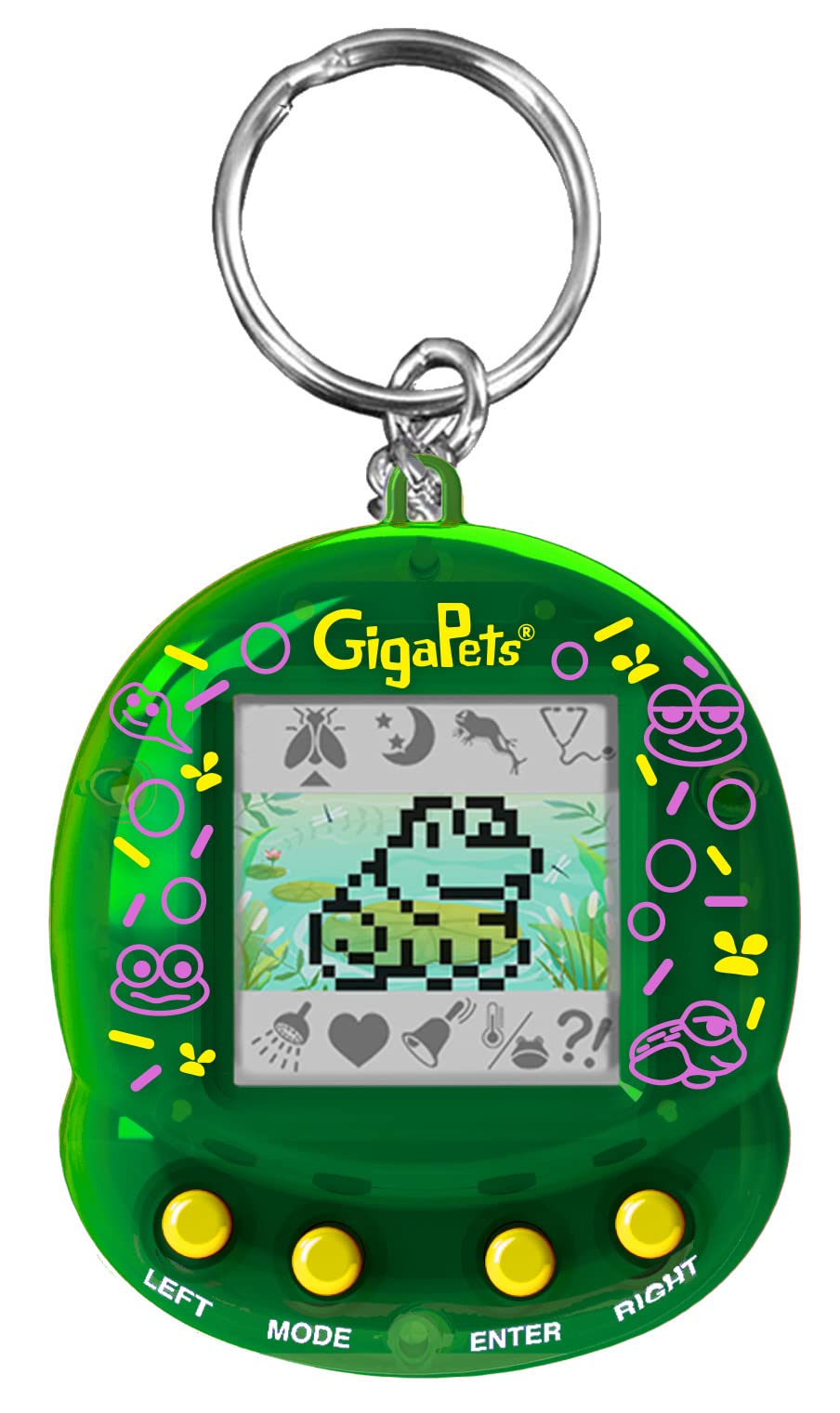 Giga Pets NEW Floppy Frog Virtual Animal Pet Toy, Glossy Green Translucent Housing Shell, New Games, Animations, Sound Effects, & Low Battery Warning, Upgraded Nostalgic 90s Toy, 3D Pet Live in Motion
