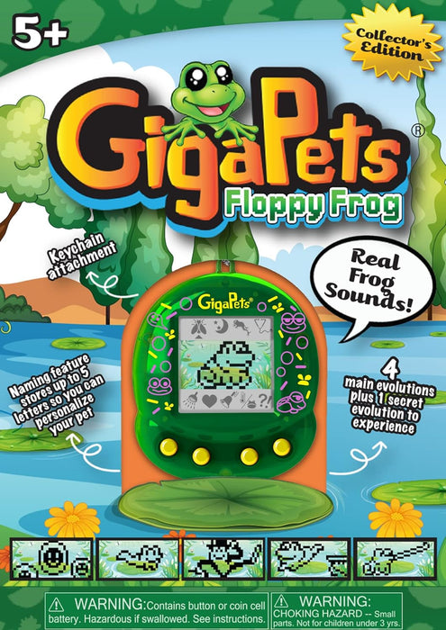 Giga Pets NEW Floppy Frog Virtual Animal Pet Toy, Glossy Green Translucent Housing Shell, New Games, Animations, Sound Effects, & Low Battery Warning, Upgraded Nostalgic 90s Toy, 3D Pet Live in Motion