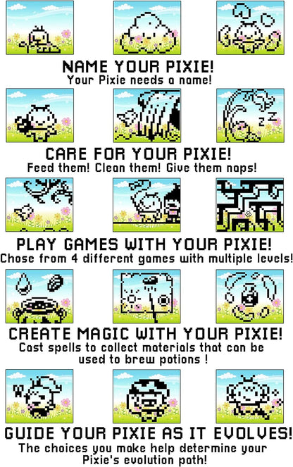 Top Secret Toys Giga Pets Pixie Virtual Pet Electronic Toy (Green), Upgraded Nostalgic 90s Toy, 8 Different Pixie Evolutions, Collect Elements, Cast Spells, Craft Potions, for Kids of All Ages