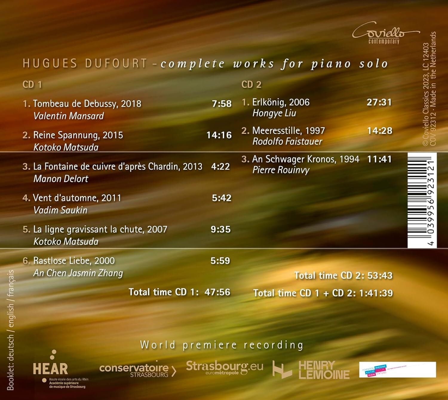 Hugues Dufourt: Complete Works for Piano Solo