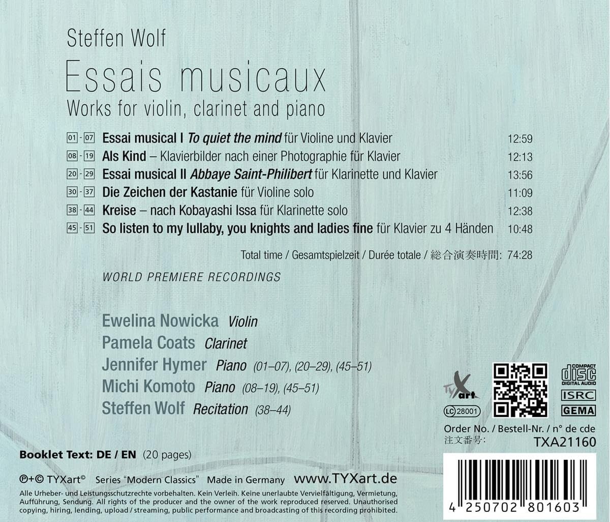 Steffen Wolf: Essais Musicaux: Works for Violin, Clarinet and Piano