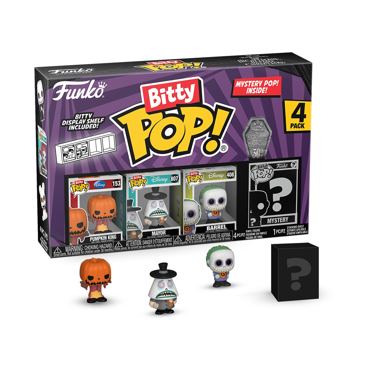 Funko Bitty Pop! the Nightmare Before Christmas - Pumpkin Jack 4PK - Pumpkin King, Mayor (frowning), Barrel and A Surprise Mystery Mini Figure - 0.9 Inch (2.2 Cm) Collectable - Gift Idea Fans