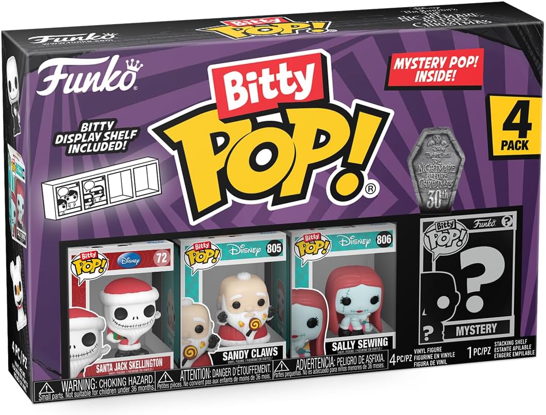 Funko Bitty Pop! the Nightmare Before Christmas - Santa Jack 4PK - Santa Jack, Sandy Claws, Vampire Teddy With Duck and A Surprise Mystery Mini Figure - 0.9 Inch (2.2 Cm) Collectable - Gift Idea