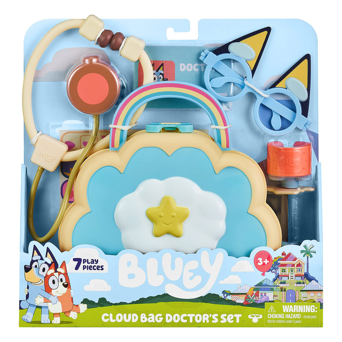 Bluey Cloud Bag Doctor's Set, Doctor Check Up Set, Toy Doctor's Playset with 7 Play Pieces, Multicolor (13095
