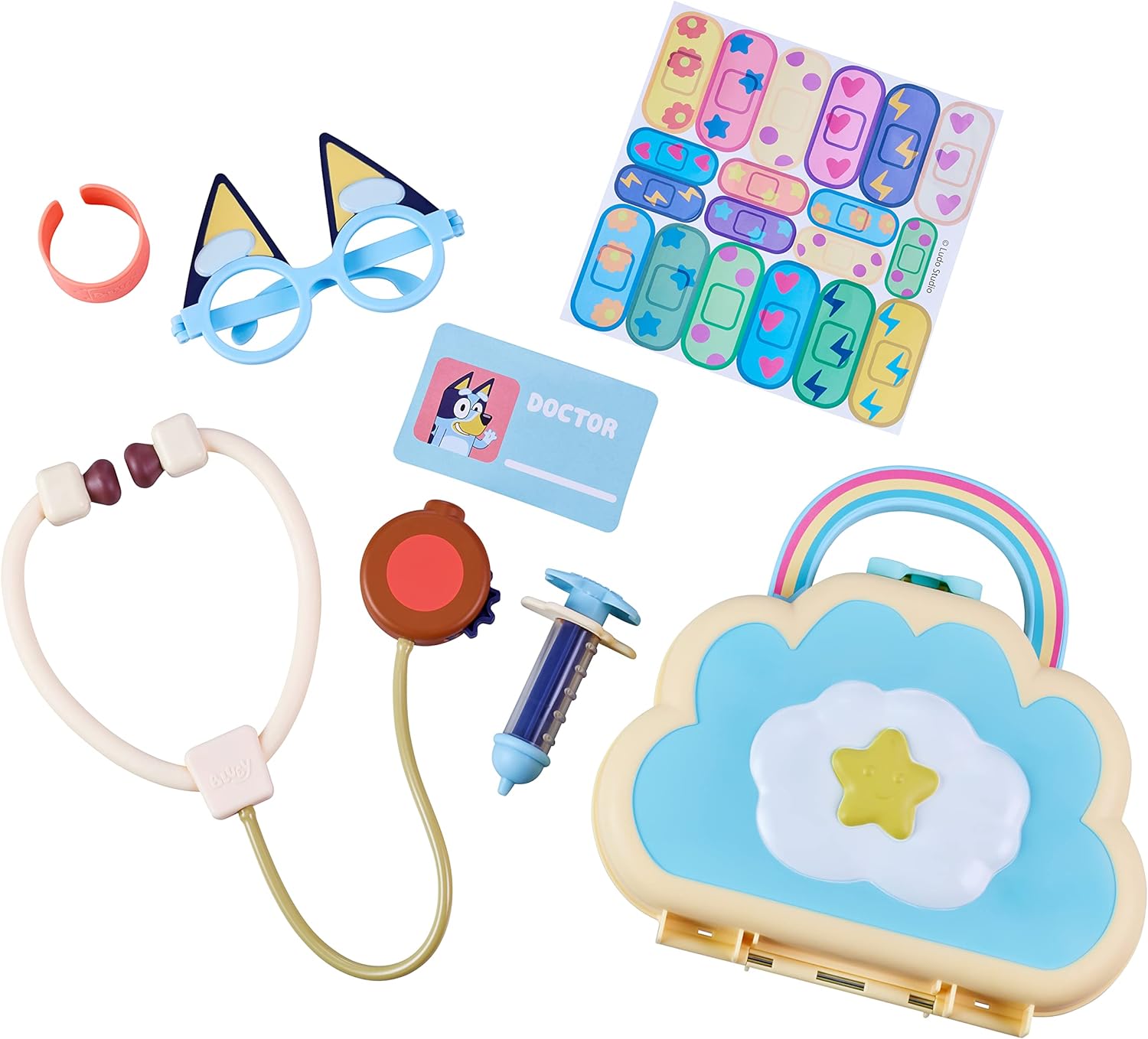 Bluey Cloud Bag Doctor's Set, Doctor Check Up Set, Toy Doctor's Playset with 7 Play Pieces, Multicolor (13095