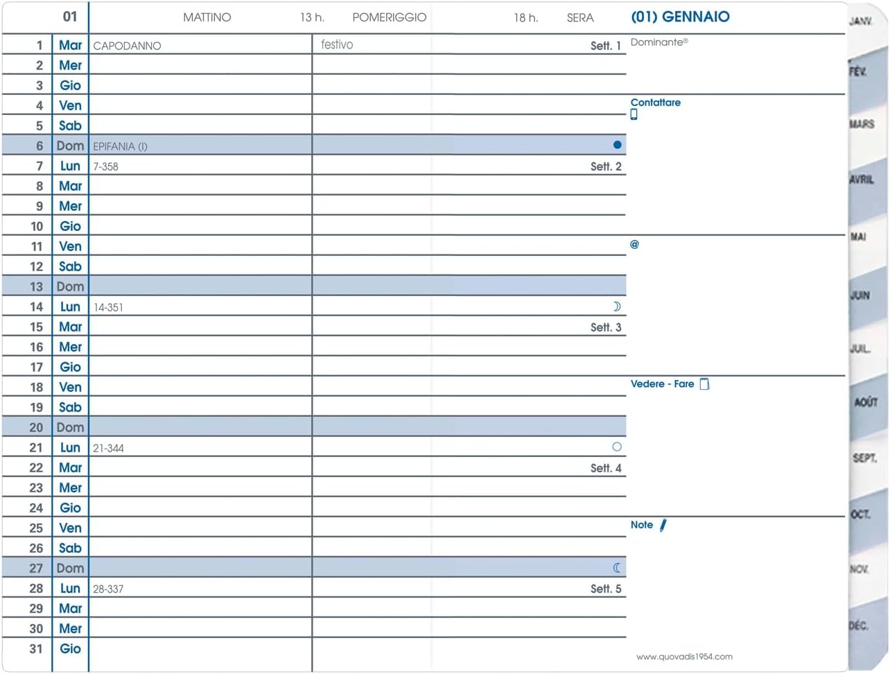Quo Vadis 195036Q Agenda PLAIN Lingua italiana Anno 2025 Colore Nero Formato 10x15 cm Mensile 12 Mesi Gennaio-Dicembre Carta Bianca Copertina Amovibile in Plastica Impala