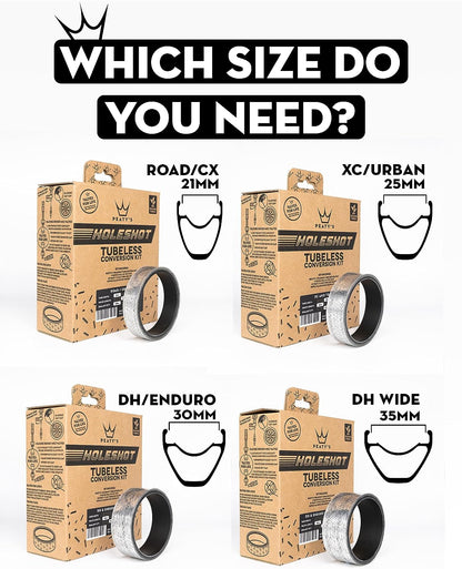 Peaty's Tubeless Wheel Conversion Kit - Enduro, DH, Gravel & Road Bike Kits - Includes: Tubeless Valves, Rim Tape & Biofibre Tyre Sealant Pouch - Premium Easy Step-By-Step First Time Setup Guide 25mm XC & Trail