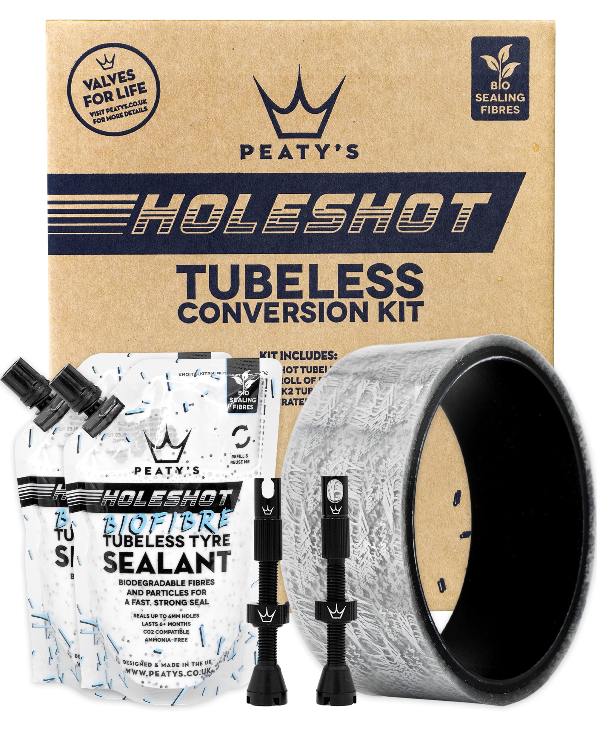 Peaty's Tubeless Wheel Conversion Kit - Enduro, DH, Gravel & Road Bike Kits - Includes: Tubeless Valves, Rim Tape & Biofibre Tyre Sealant Pouch - Premium Easy Step-By-Step First Time Setup Guide 35mm Enduro & DH (Wide)