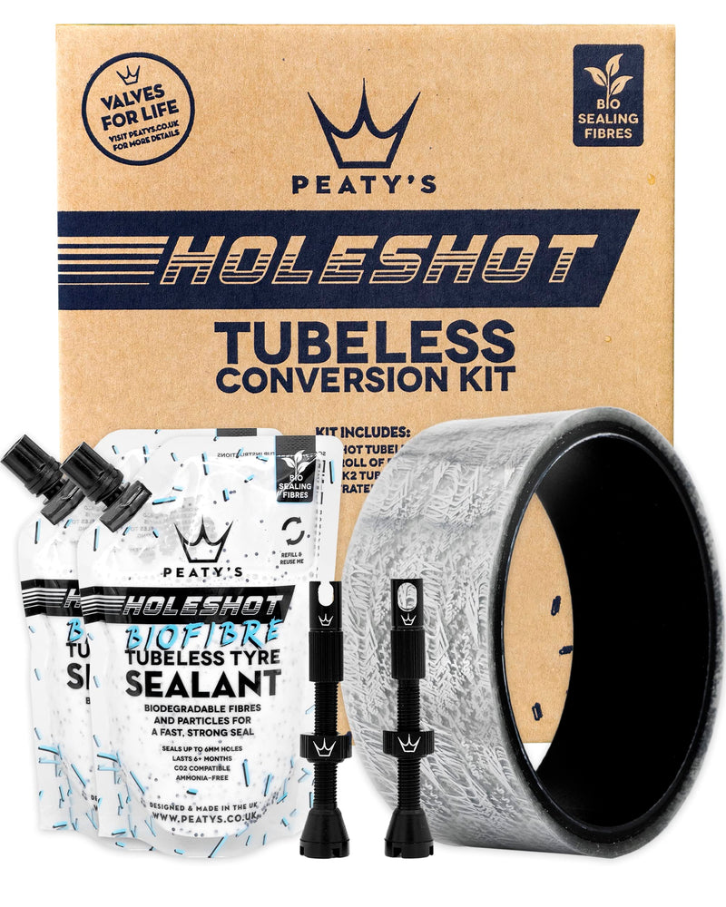 Peaty's Tubeless Wheel Conversion Kit - Enduro, DH, Gravel & Road Bike Kits - Includes: Tubeless Valves, Rim Tape & Biofibre Tyre Sealant Pouch - Premium Easy Step-By-Step First Time Setup Guide 35mm Enduro & DH (Wide)