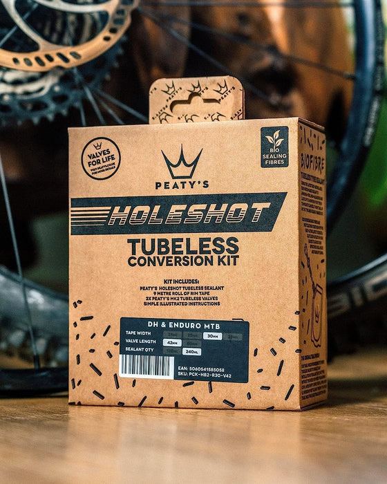Peaty's Tubeless Wheel Conversion Kit - Enduro, DH, Gravel & Road Bike Kits - Includes: Tubeless Valves, Rim Tape & Biofibre Tyre Sealant Pouch - Premium Easy Step-By-Step First Time Setup Guide 35mm Enduro & DH (Wide)