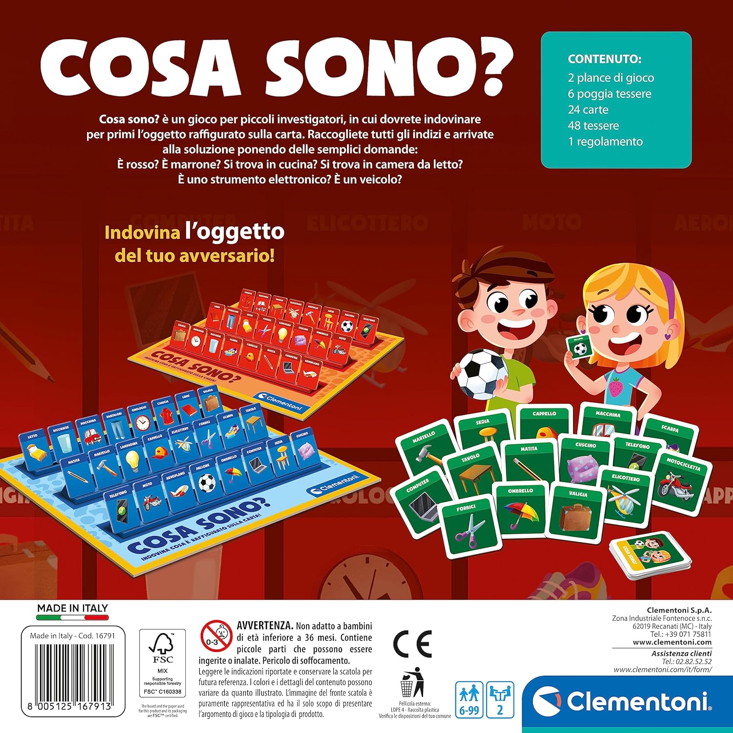Clementoni - What I am-Guess Object, Children's Table 6 Years, Board Game, Family Fun, 2 Players - Made in Italy, Italian Colour, 16791