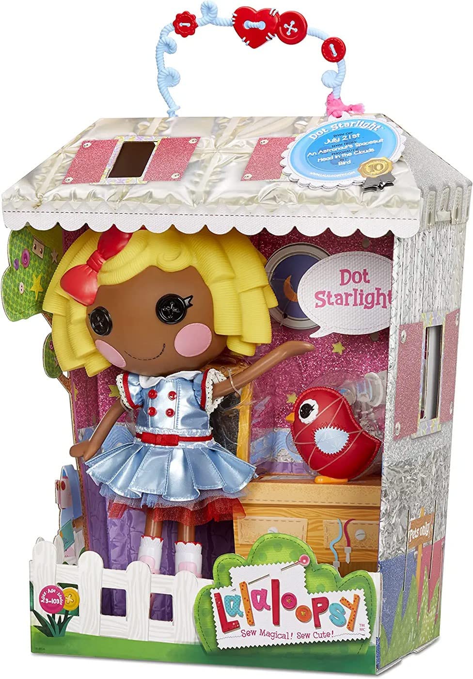 Lalaloopsy 576914EUC Dot Starlight with Pet Bird-33 cm Stem-Inspired Astronaut Doll with Changeable Shiny Blue Outfit & Shoes, in Reusable House Package Playset, for Ages 3-103 - Amazon Exclusive