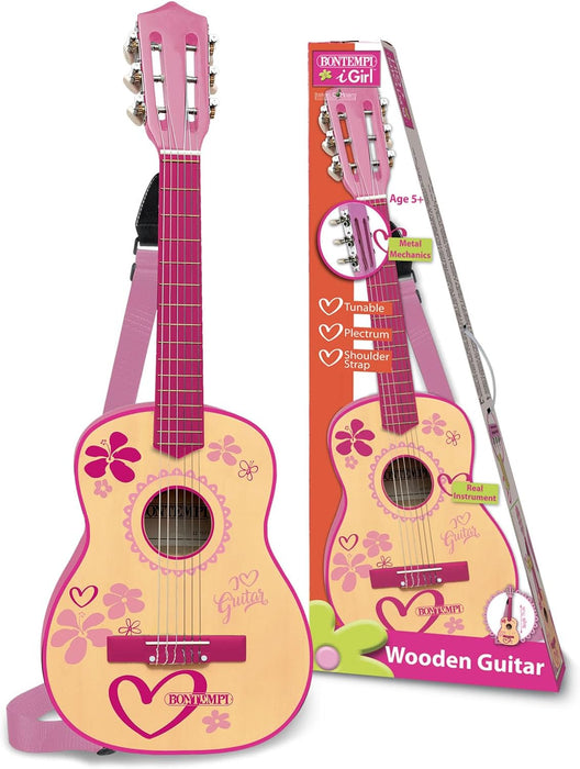 Bontempi- Wooden Guitar with 6 Strings, Multicolor (22 7571)
