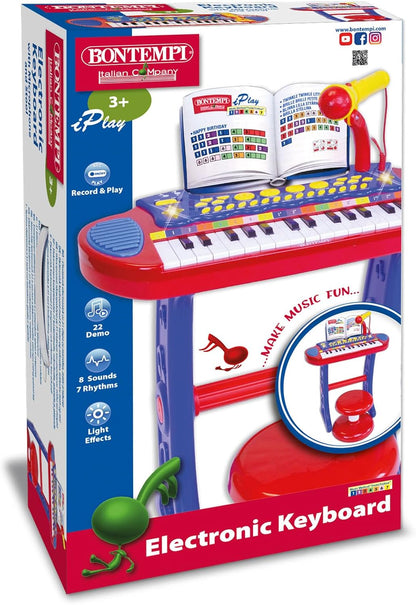 Bontempi- MiniMaestro-Tastiera Giocattolo Elettronica a 31 Tasti con Microfono e Accessori, 450x430x610 mm, Colore Rosso, 13 3240