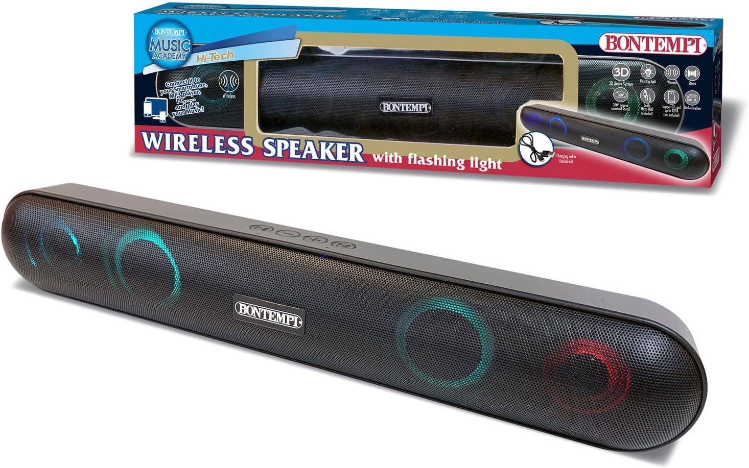 Bontempi Wireless Speaker with Light Effects, USB and Micro USB Socket