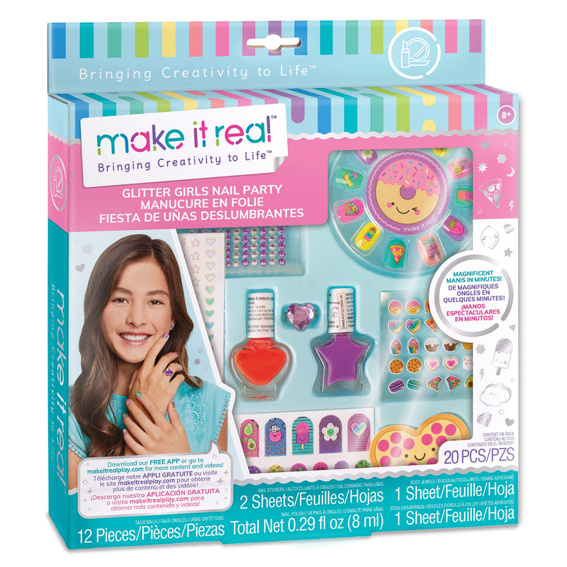Make It Real Glitter Party Nail Varnish Set with Polish, Stickers & A Nail File - Arts and Crafts for Kids - Girls Gifts