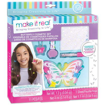 Make It Real: Butterfly Dreams Cosmetic Set - 11 Pieces, Tweens & Girls, Includes 6 Butterfly Hair Clips, Polish, Nail Stickers, 2 Lip Gloss & Instructions, Butterflies, Makeup & Beauty, Kids Ages 8+