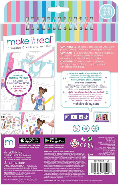 Make It Real Love and Daisy Inspired Fashion Design Sketchbook with Stencils and Stickers for Creativity - Kids Arts and Crafts Colouring Book - Girls Gifts